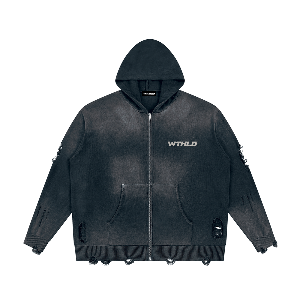 Unisex Distressed Full Zip Sweater