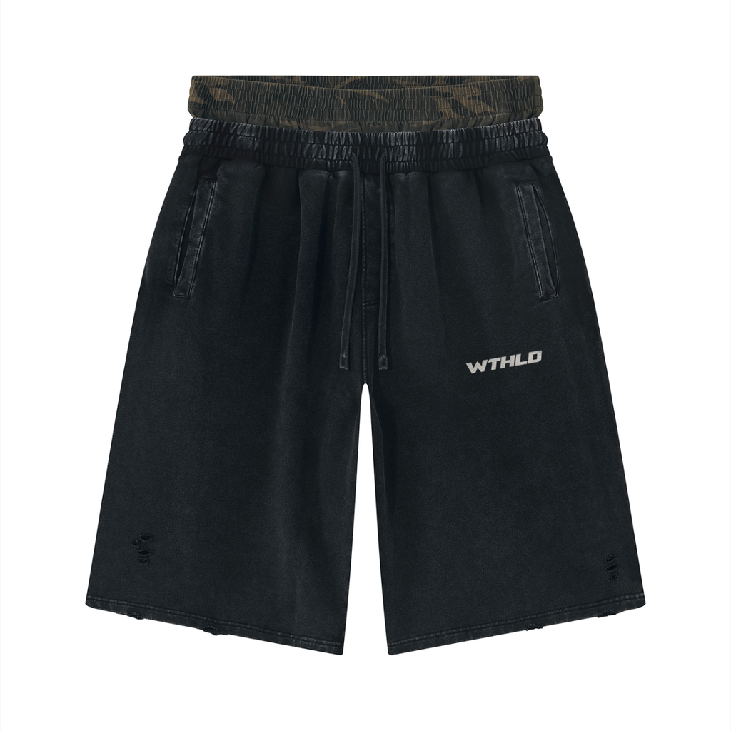 Unisex Vintage Wash Distressed Wide Leg Shorts