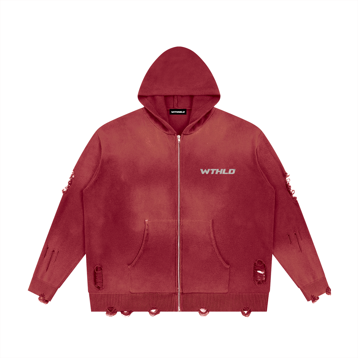 Unisex Distressed Full Zip Sweater