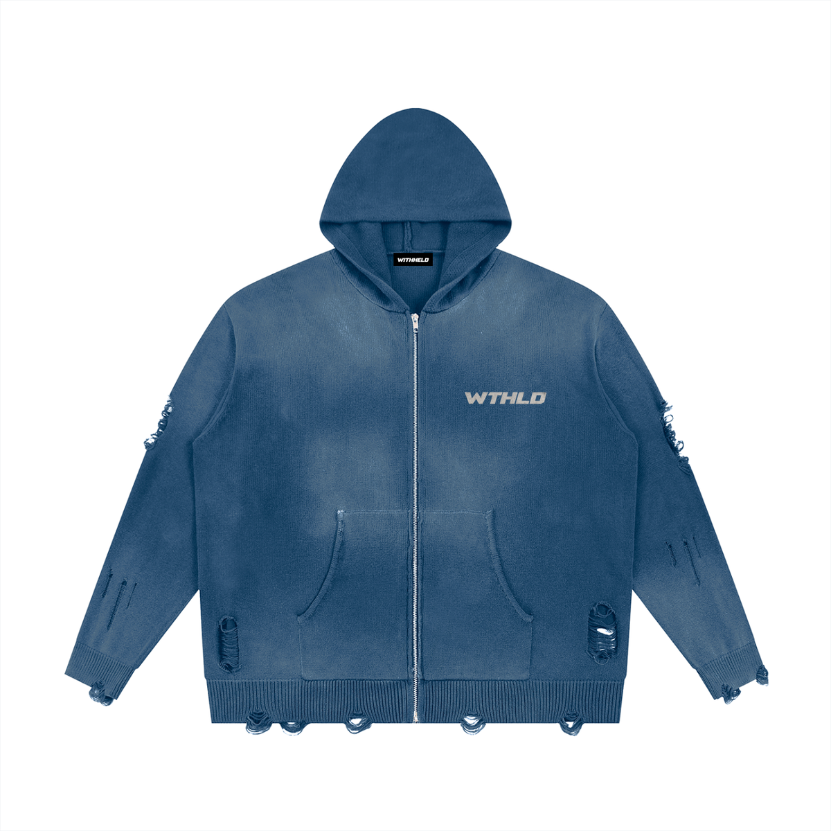 Unisex Distressed Full Zip Sweater